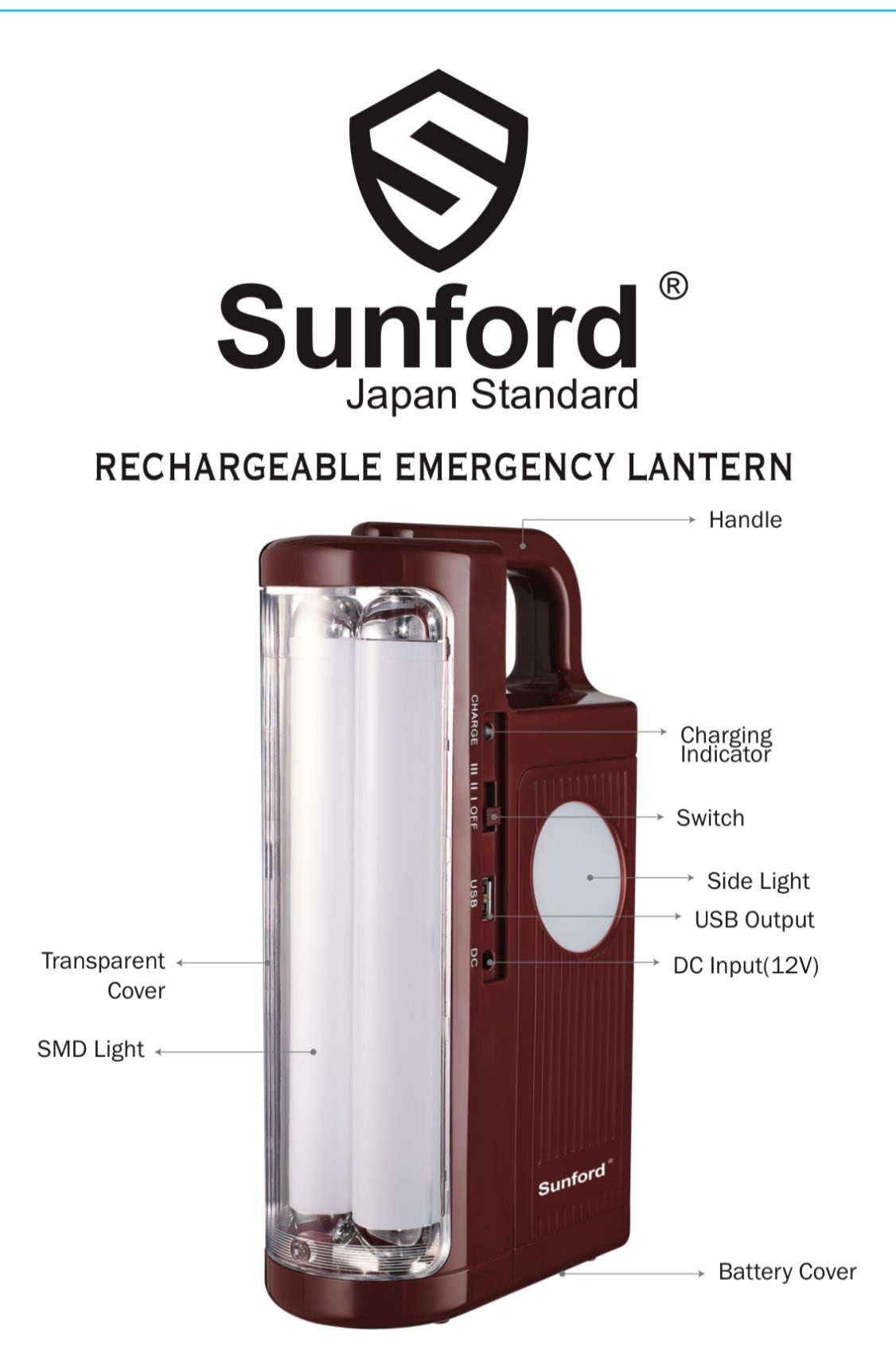 Sunford SF-4835EL Rechargeable Emergency Lantern with Power Bank Facility - 1 Piece